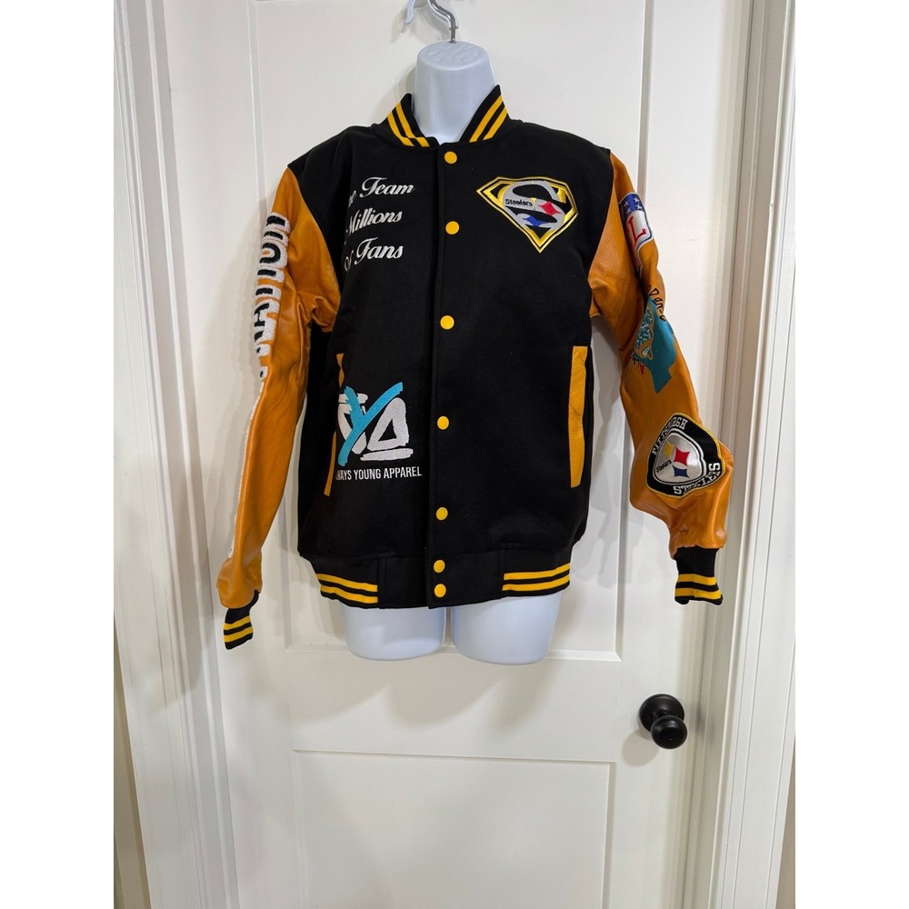 Always Young Apparel Men's Sz XS‎ Pittsburgh Steelers Varsity Bomber Jacket